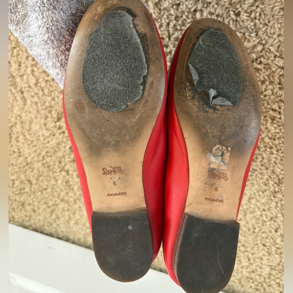 Coach Red Leather Loafers with Gold Chain - Picture 2 of 5